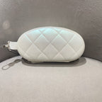 Chanel Quilted Pearlescent Leather Oval Pouch Silver Hardware