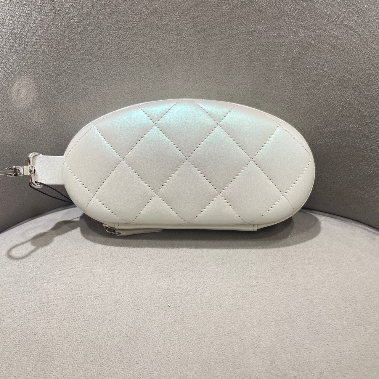 Chanel Quilted Pearlescent Leather Oval Pouch Silver Hardware