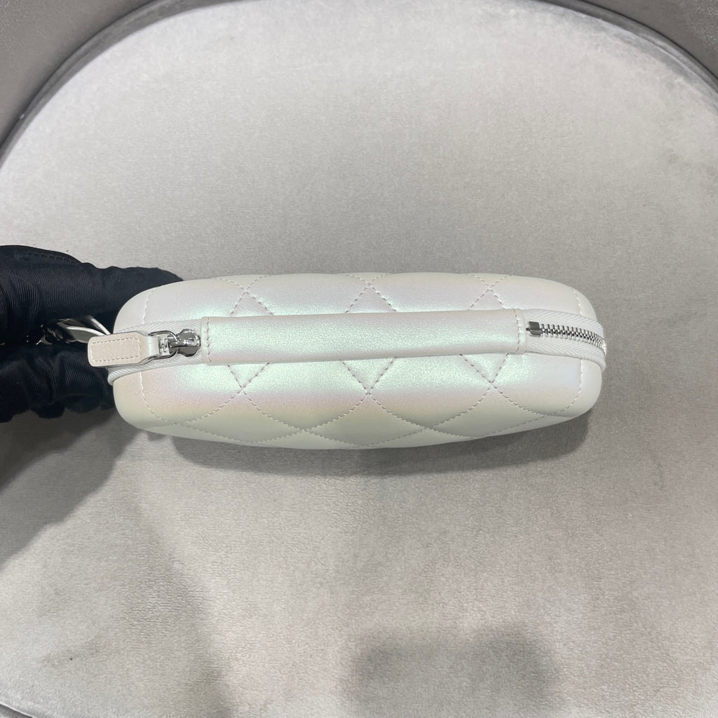 Chanel Quilted Pearlescent Leather Oval Pouch Silver Hardware