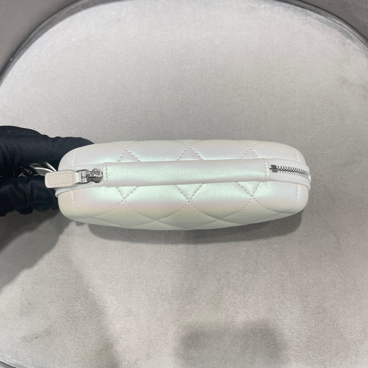 Chanel Quilted Pearlescent Leather Oval Pouch Silver Hardware