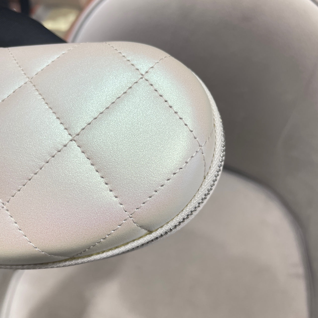 Chanel Quilted Pearlescent Leather Oval Pouch Silver Hardware