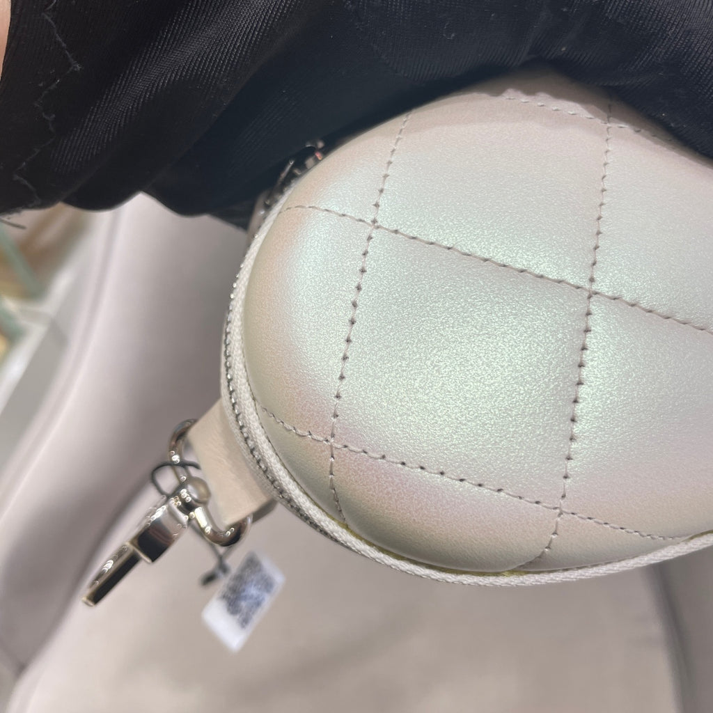 Chanel Quilted Pearlescent Leather Oval Pouch Silver Hardware