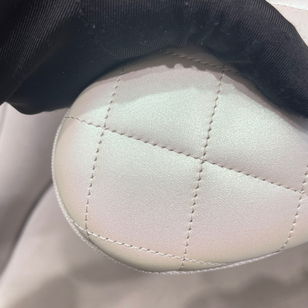 Chanel Quilted Pearlescent Leather Oval Pouch Silver Hardware