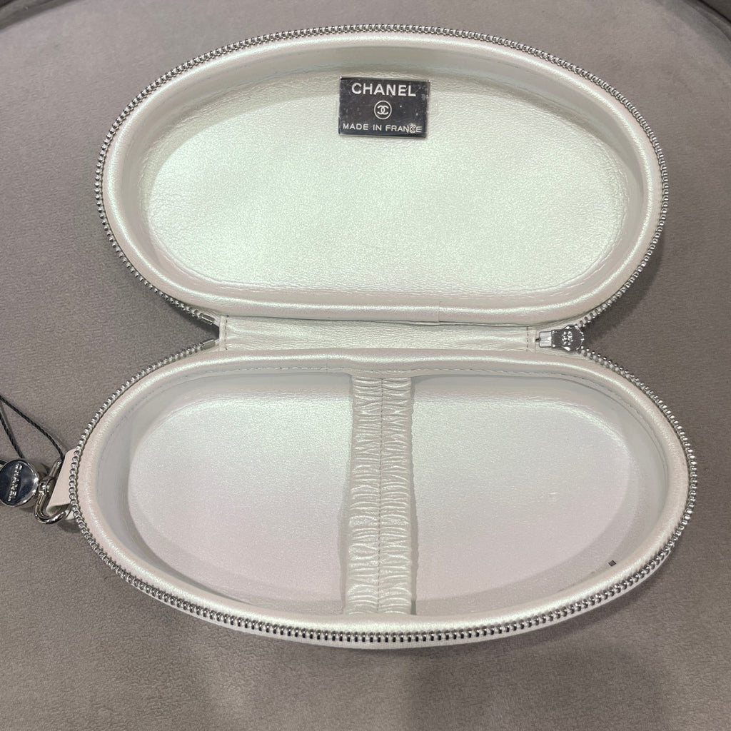Chanel Quilted Pearlescent Leather Oval Pouch Silver Hardware