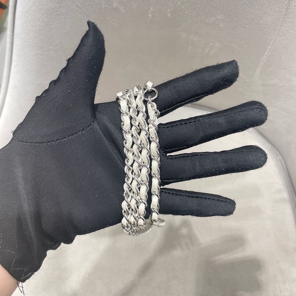 Chanel Quilted Pearlescent Leather Oval Pouch Silver Hardware