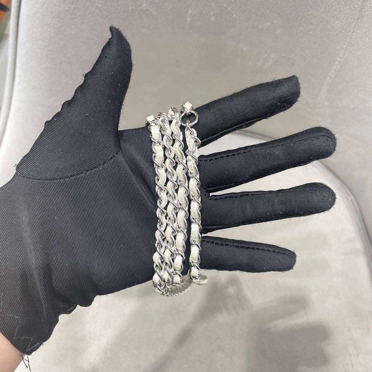 Chanel Quilted Pearlescent Leather Oval Pouch Silver Hardware