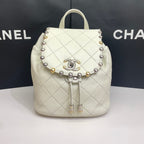 Chanel CC Day Backpack White Quilted Leather Bicolor Studs Gold Hardware