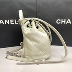 Chanel CC Day Backpack White Quilted Leather Bicolor Studs Gold Hardware