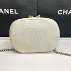 Chanel CC Day Backpack White Quilted Leather Bicolor Studs Gold Hardware