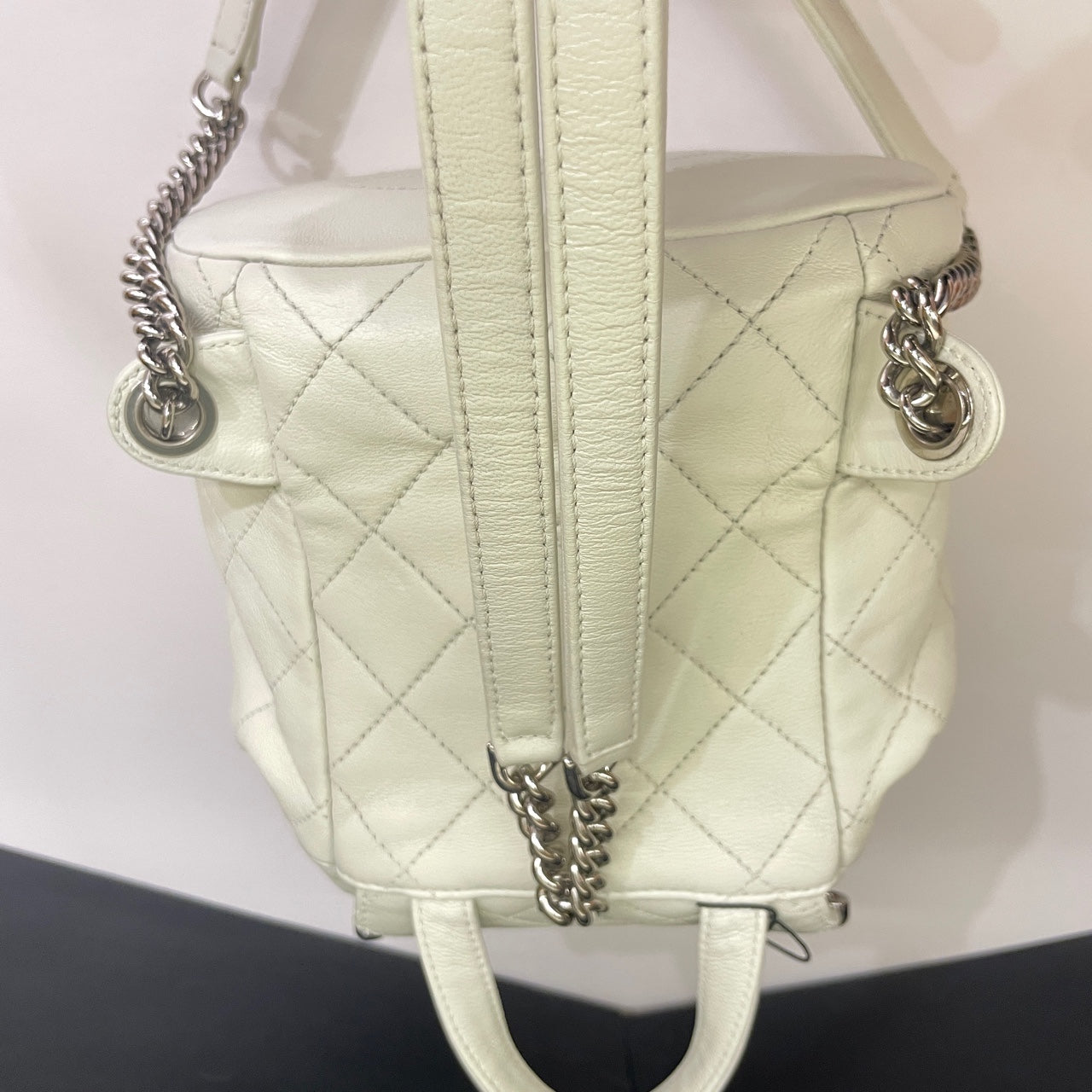Chanel CC Day Backpack White Quilted Leather Bicolor Studs Gold Hardware