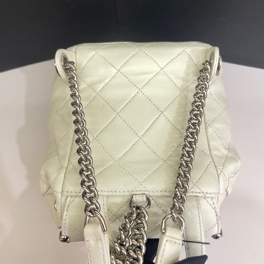 Chanel CC Day Backpack White Quilted Leather Bicolor Studs Gold Hardware