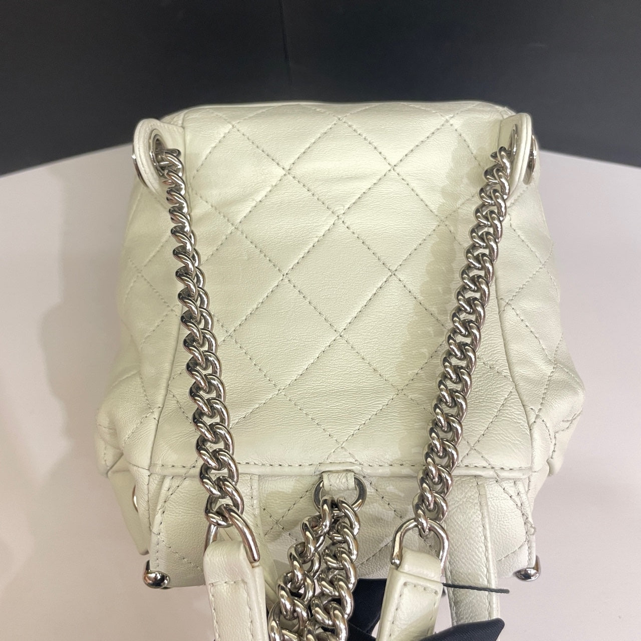 Chanel CC Day Backpack White Quilted Leather Bicolor Studs Gold Hardware