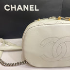Chanel CC Day Backpack White Quilted Leather Bicolor Studs Gold Hardware