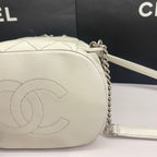 Chanel CC Day Backpack White Quilted Leather Bicolor Studs Gold Hardware