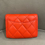 Chanel Quilted Leather Compact Wallet Orange-Red Gold Hardware