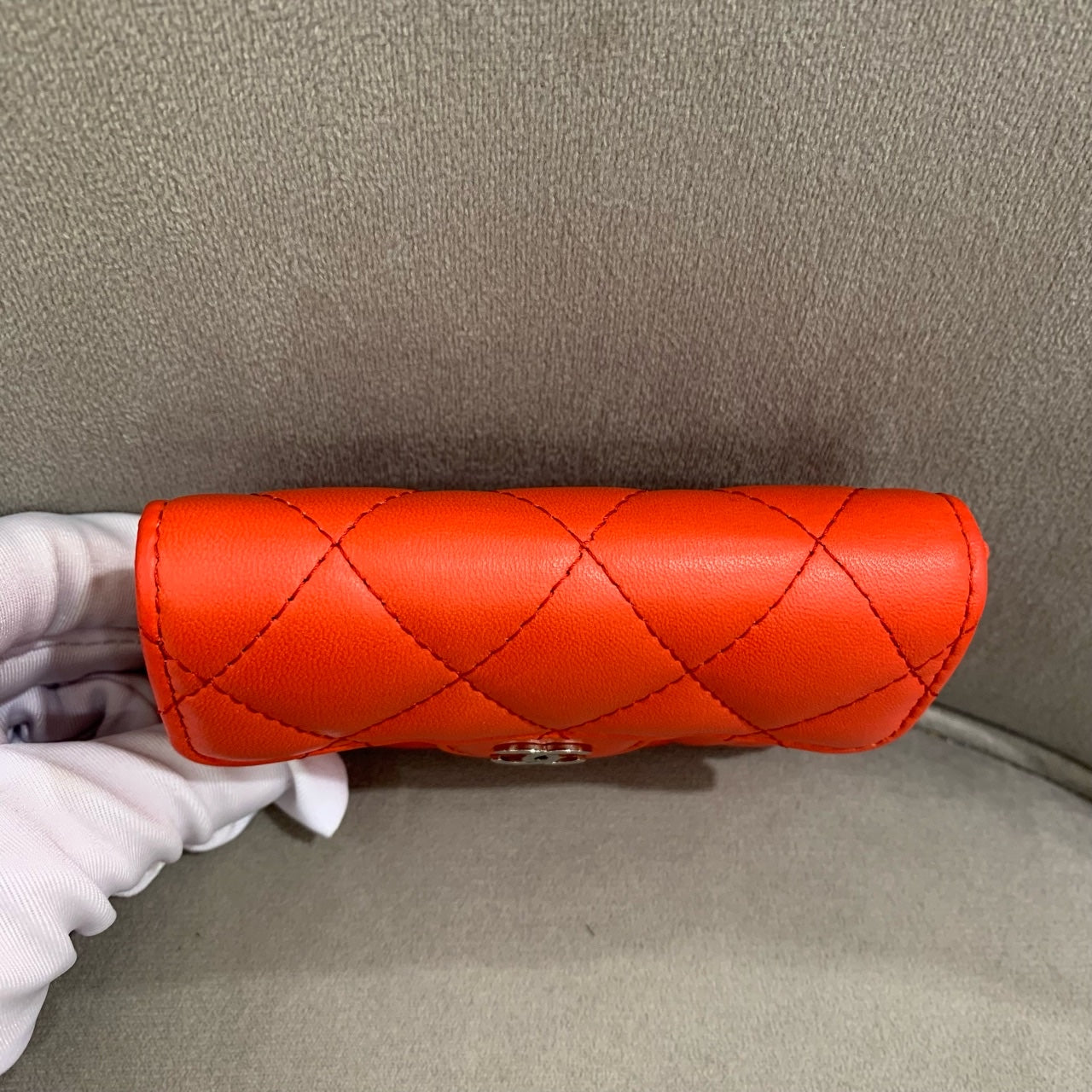 Chanel Quilted Leather Compact Wallet Orange-Red Gold Hardware