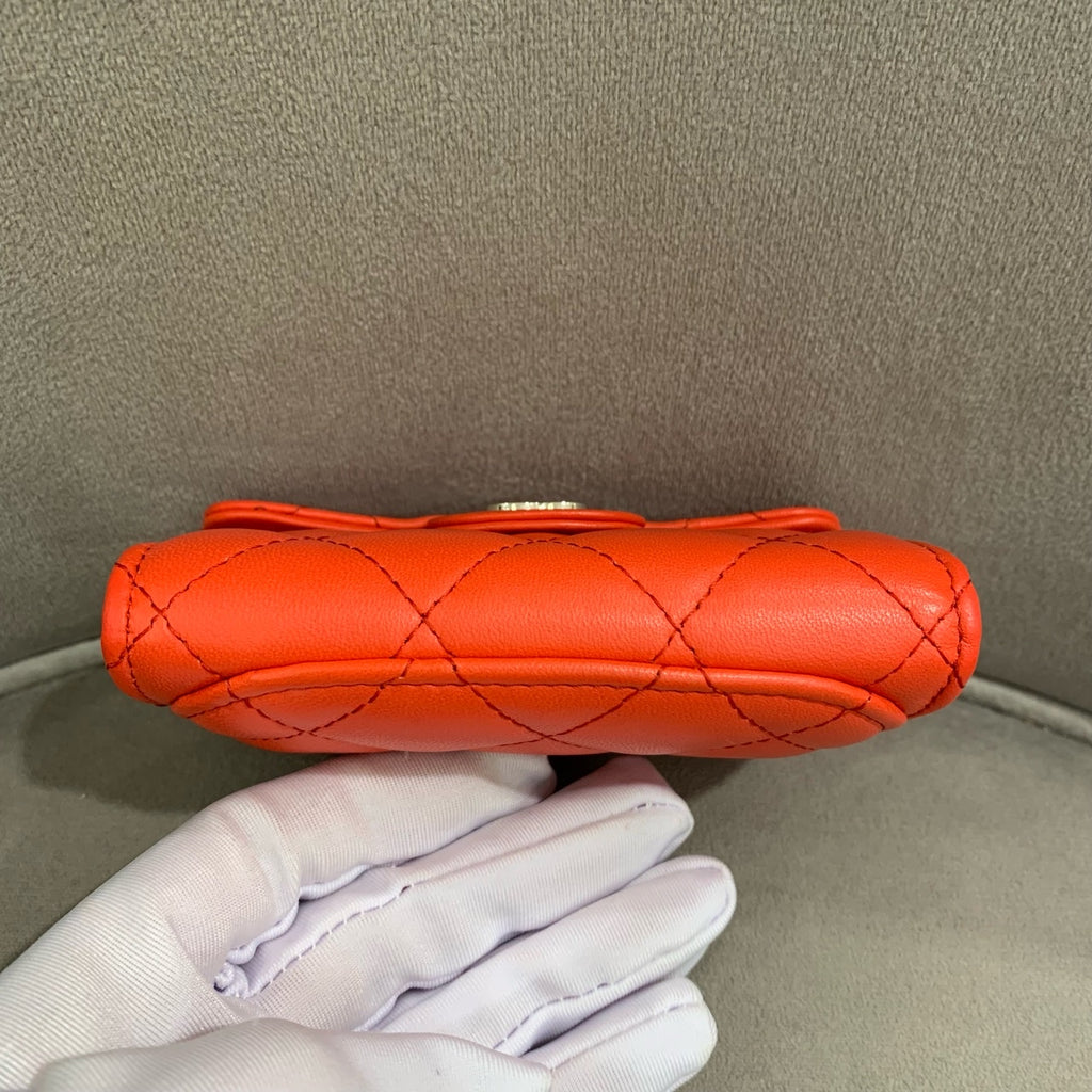 Chanel Quilted Leather Compact Wallet Orange-Red Gold Hardware