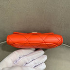 Chanel Quilted Leather Compact Wallet Orange-Red Gold Hardware