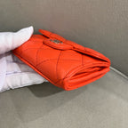 Chanel Quilted Leather Compact Wallet Orange-Red Gold Hardware