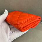 Chanel Quilted Leather Compact Wallet Orange-Red Gold Hardware
