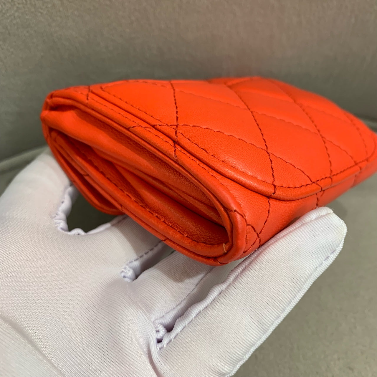Chanel Quilted Leather Compact Wallet Orange-Red Gold Hardware