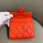Chanel Quilted Leather Compact Wallet Orange-Red Gold Hardware