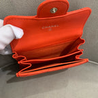 Chanel Quilted Leather Compact Wallet Orange-Red Gold Hardware