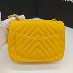 Chanel Chevron Quilted Caviar Flap Bag Yellow Silver Hardware