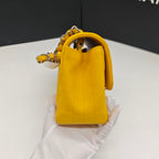 Chanel Chevron Quilted Caviar Flap Bag Yellow Silver Hardware