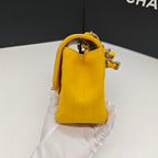 Chanel Chevron Quilted Caviar Flap Bag Yellow Silver Hardware