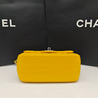 Chanel Chevron Quilted Caviar Flap Bag Yellow Silver Hardware