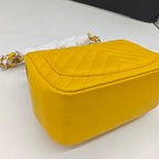 Chanel Chevron Quilted Caviar Flap Bag Yellow Silver Hardware