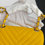 Chanel Chevron Quilted Caviar Flap Bag Yellow Silver Hardware
