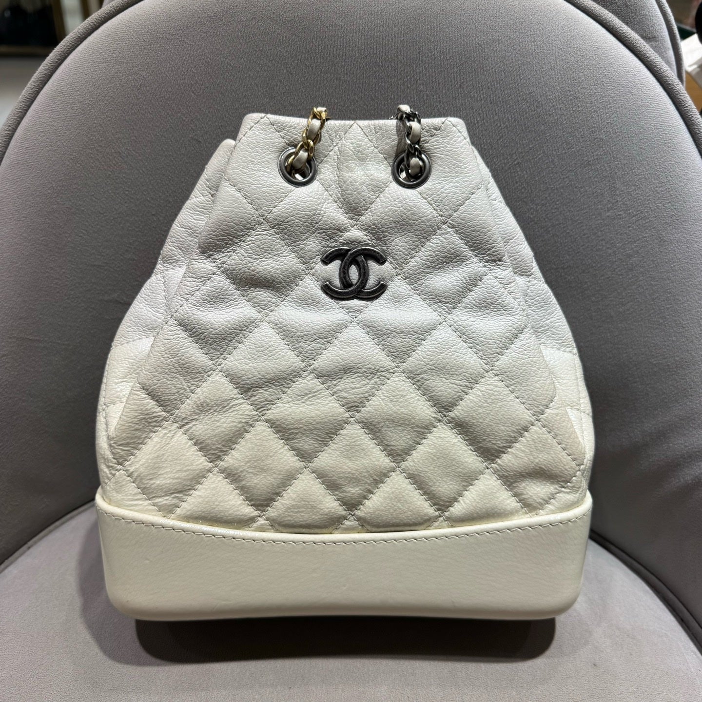 Chanel Gabrielle Small Backpack Off-white Quilted Leather Mixed-Metal Hardware