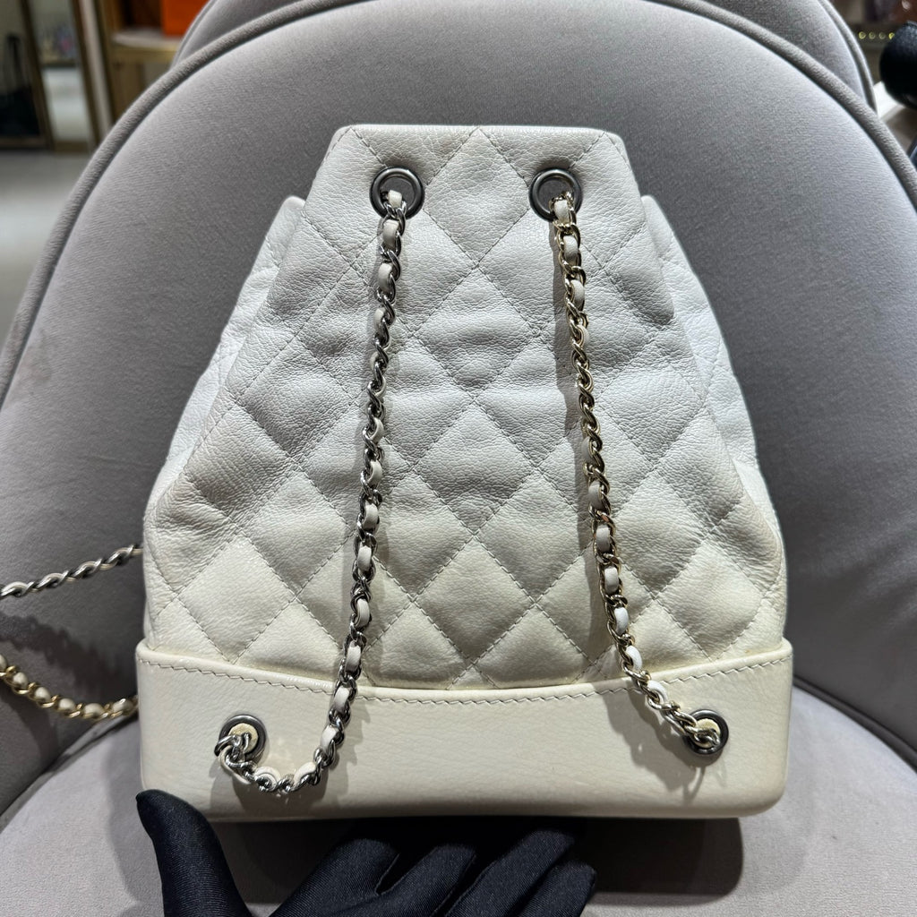 Chanel Gabrielle Small Backpack Off-white Quilted Leather Mixed-Metal Hardware