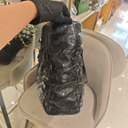 Chanel Mixed Fibers Shopping Tote Bag Black Leather Tweed Gold Hardware