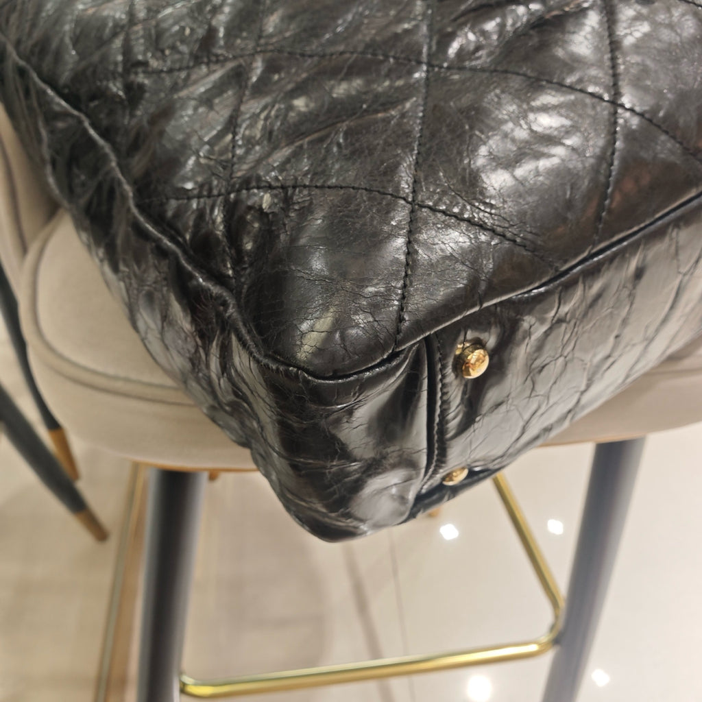Chanel Mixed Fibers Shopping Tote Bag Black Leather Tweed Gold Hardware