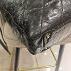 Chanel Mixed Fibers Shopping Tote Bag Black Leather Tweed Gold Hardware