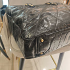 Chanel Mixed Fibers Shopping Tote Bag Black Leather Tweed Gold Hardware