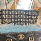 Chanel Mixed Fibers Shopping Tote Bag Black Leather Tweed Gold Hardware
