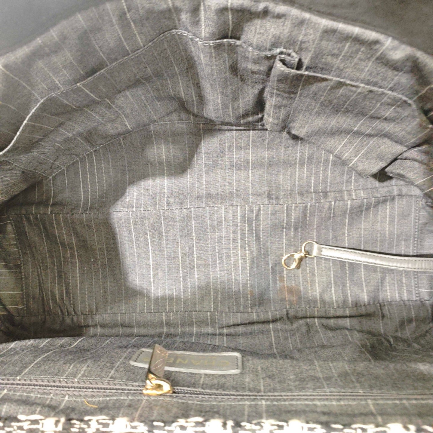 Chanel Mixed Fibers Shopping Tote Bag Black Leather Tweed Gold Hardware