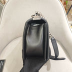 Chanel Boy Handbag Black Leather Silver Studs Crystals Silver Hardware