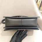 Chanel Boy Handbag Black Leather Silver Studs Crystals Silver Hardware