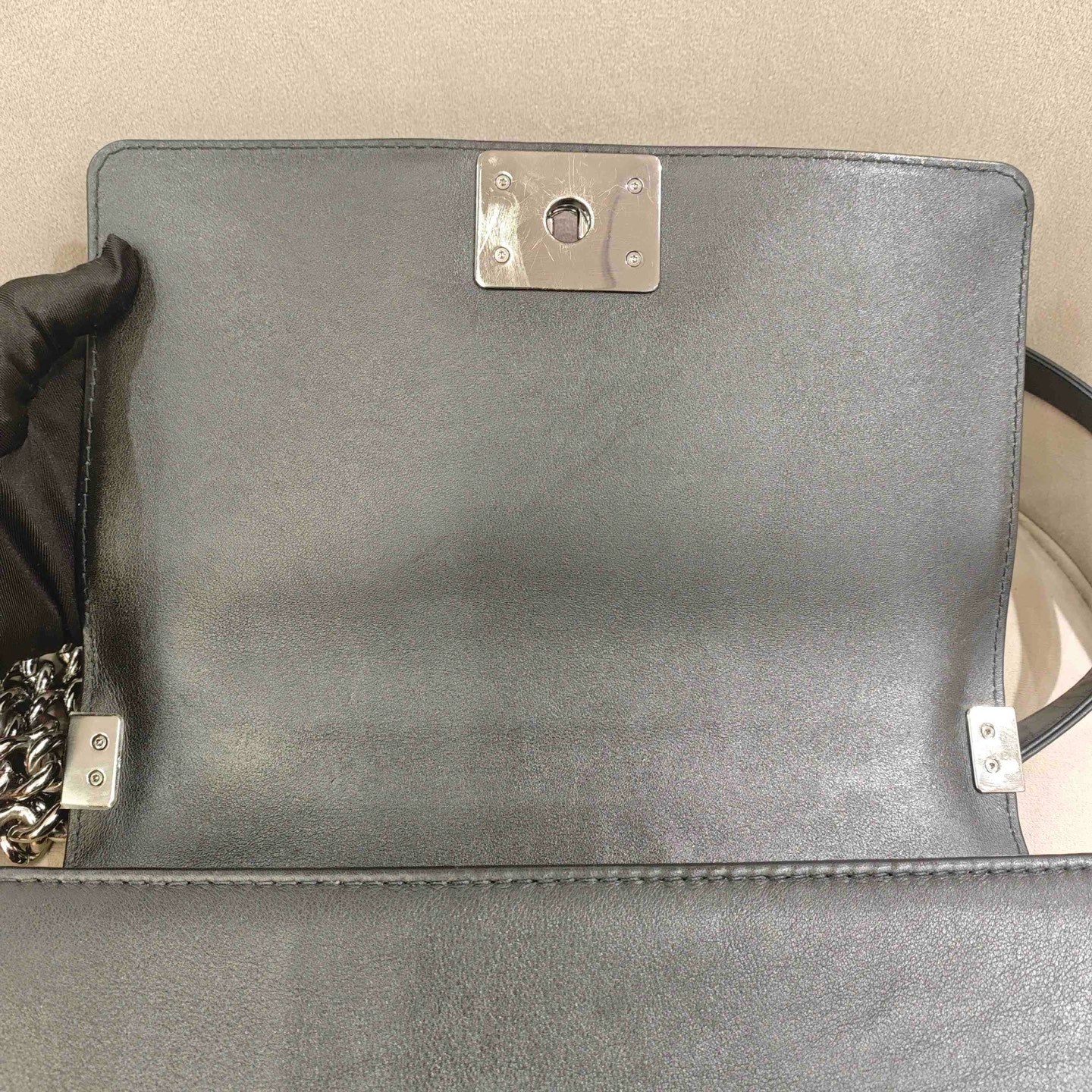 Chanel Boy Handbag Black Leather Silver Studs Crystals Silver Hardware