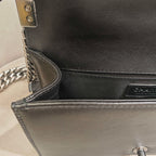 Chanel Boy Handbag Black Leather Silver Studs Crystals Silver Hardware