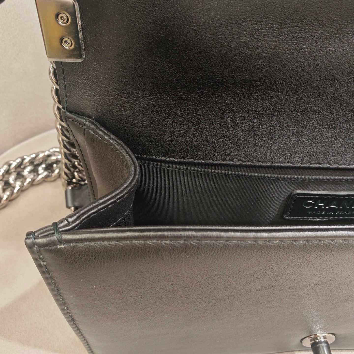 Chanel Boy Handbag Black Leather Silver Studs Crystals Silver Hardware
