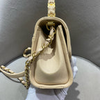 Chanel Classic Top Handle Handbag Beige Quilted Leather Gold Hardware