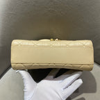 Chanel Classic Top Handle Handbag Beige Quilted Leather Gold Hardware