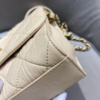 Chanel Classic Top Handle Handbag Beige Quilted Leather Gold Hardware