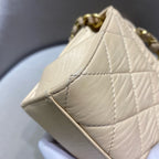 Chanel Classic Top Handle Handbag Beige Quilted Leather Gold Hardware